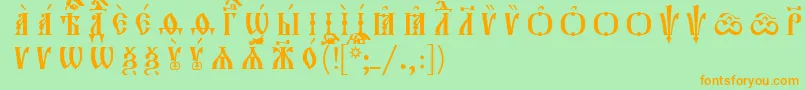 フォントOrthodox.TtIeucs8CapsР Р°Р·СЂСЏРґРѕС‡РЅС‹Р№ – オレンジの文字が緑の背景にあります。